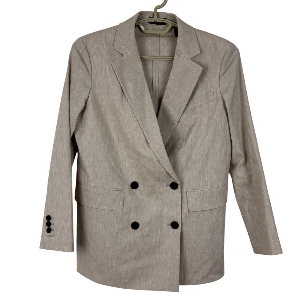 Theory Piazza Jacket Double Breasted Blazer Linen Blend Wheat Caliver Melange 2